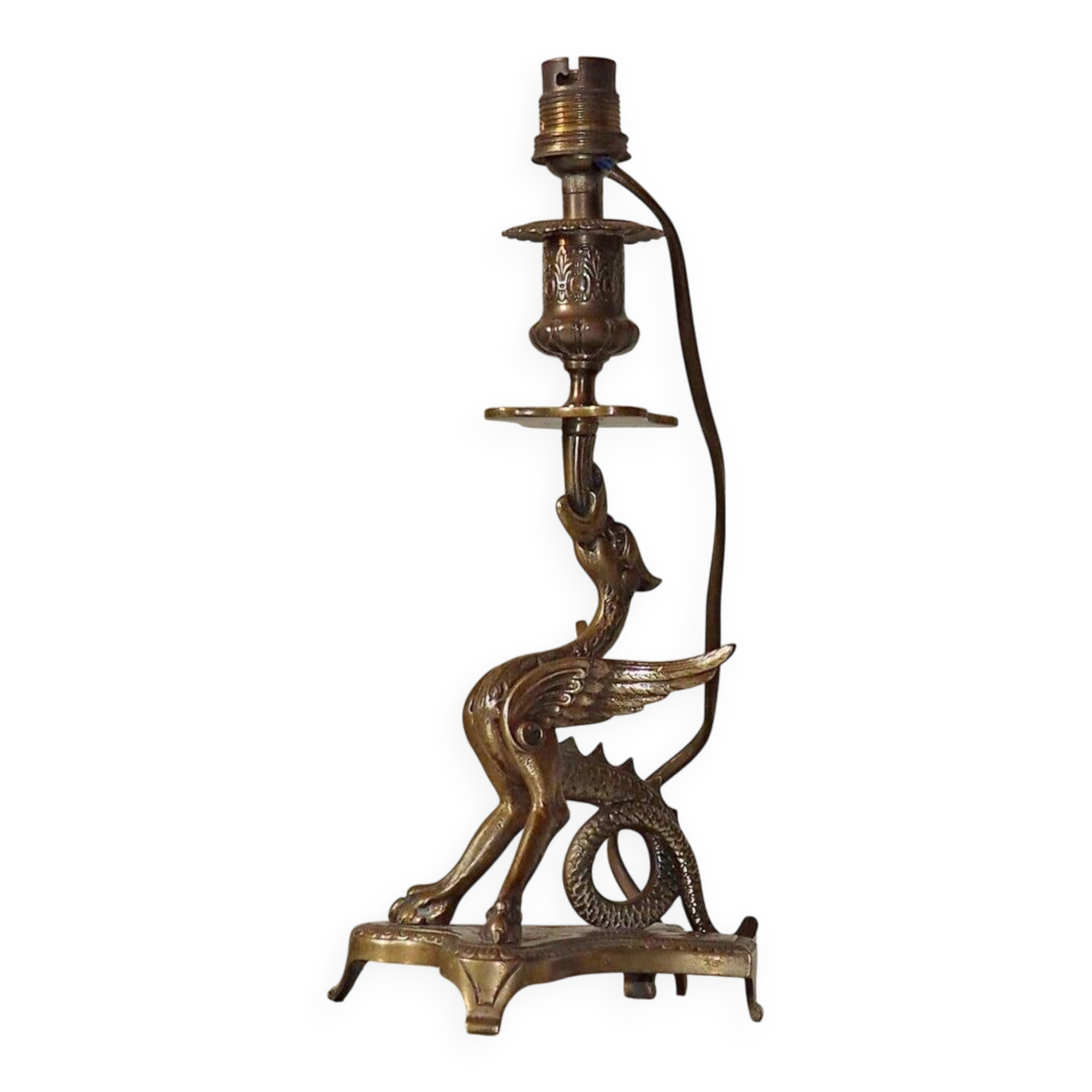 Vintage Brass Dragon Griffin Table Lamp: Mid-Century Modern Lighting