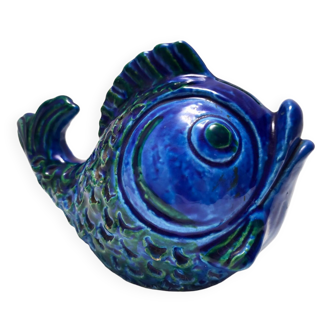 Postmodern Rimini Blue Ceramic Fish Money Box by Bitossi, Italy