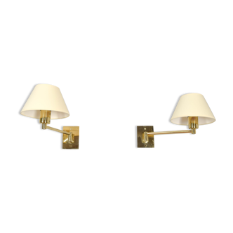 Two MidCentury Simple Swivel Arm Brass Sconce by George W. Hansen for Metalarte