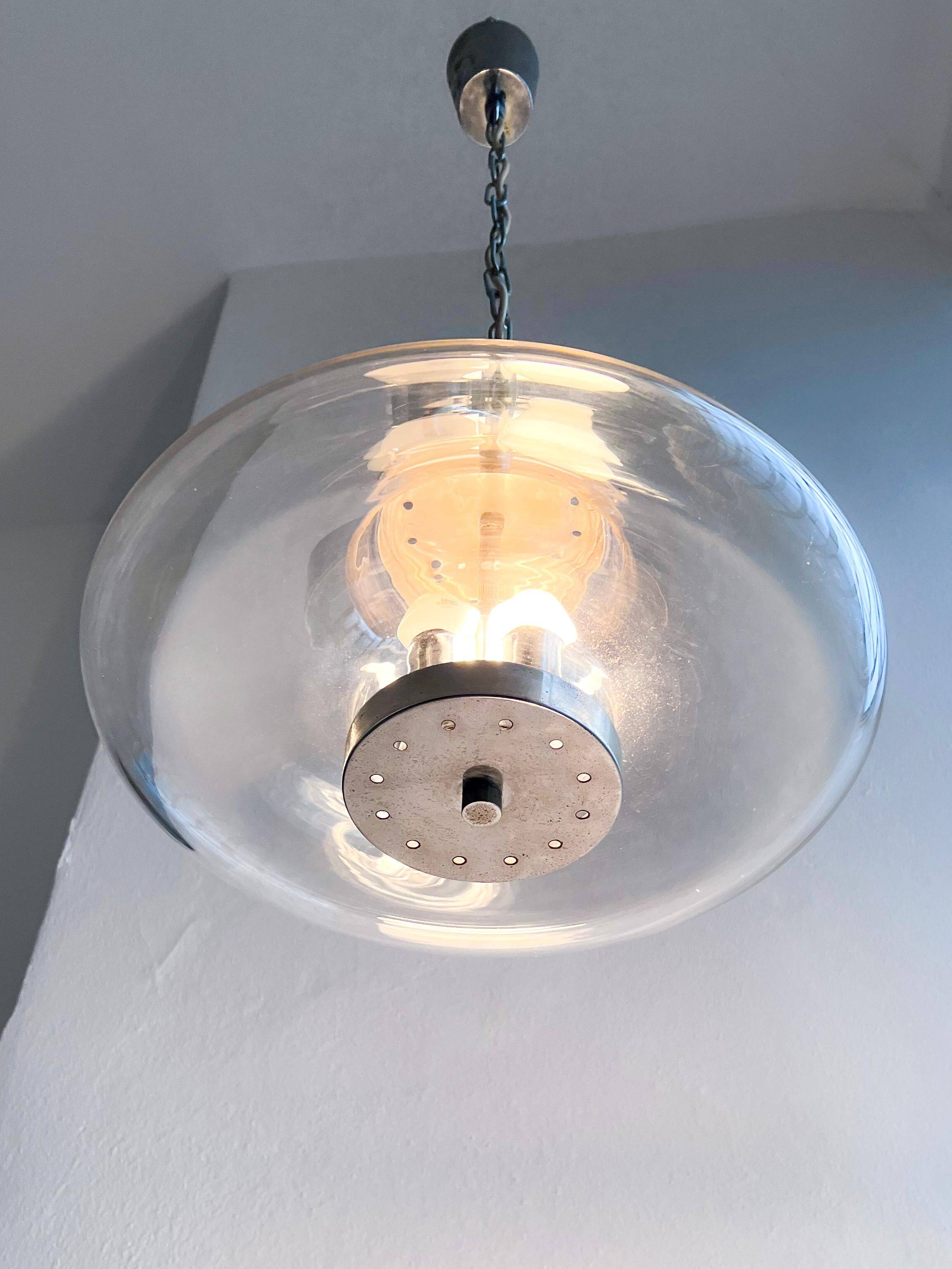 Vintage Murano Glass Accent Chandelier, Space Age Era Chrome Nason Mazzega Style