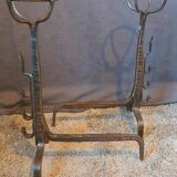 Paire de landiers, chenets à godets XIXème