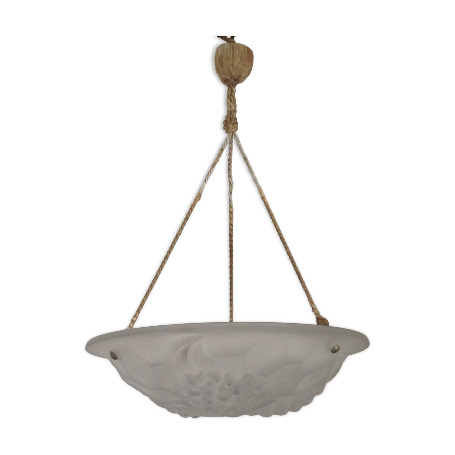 French Art Deco Ceiling Light ROS Degue Frosted Molded Glass Plafonnier