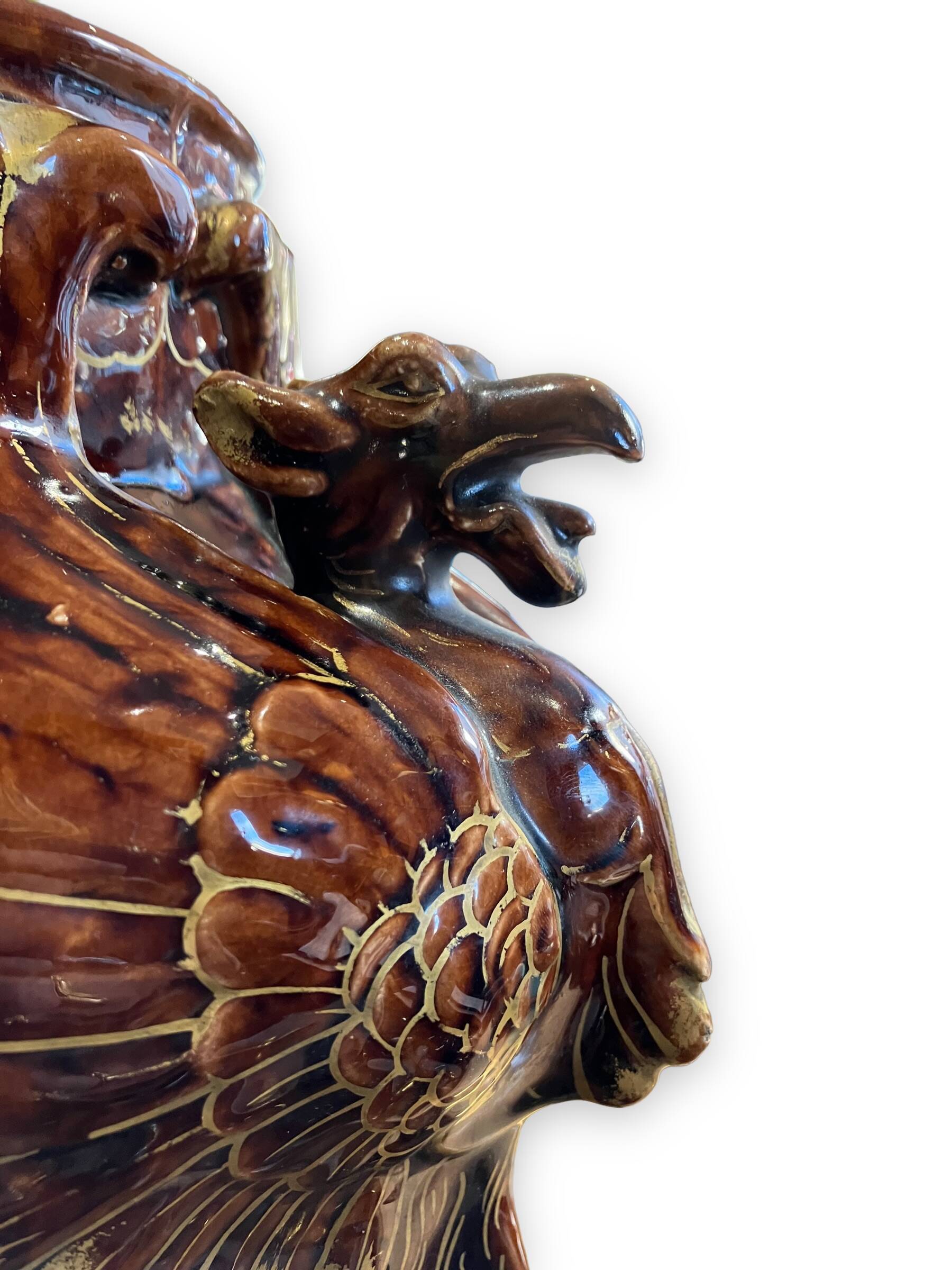 Important Longchamp Griffon vase in golden ceramic