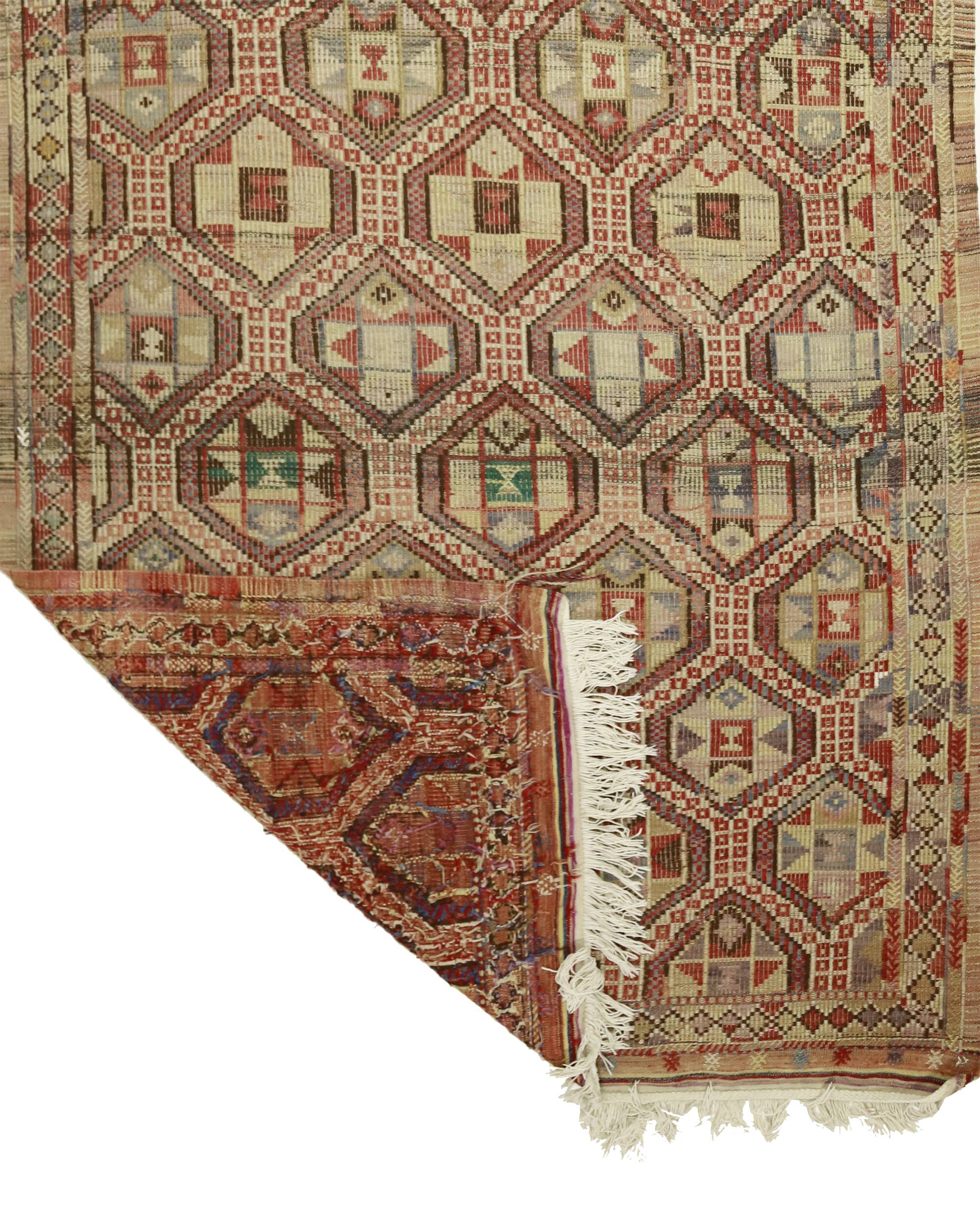Grand Kilim Oushak Vintage Geometric Red Beige 300 x 160 cm