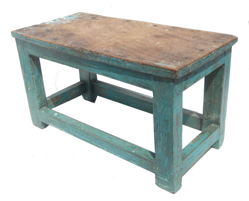 Bench petit tabouret chevet rest plant ancient teck blue skate 53x26x30cm