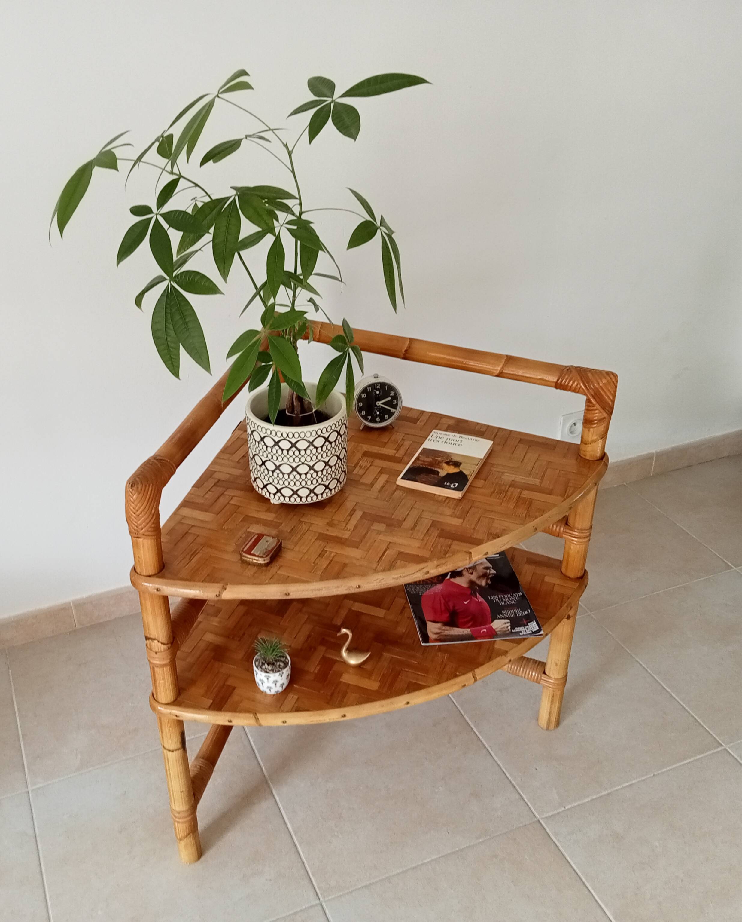 Bamboo and rattan corner table by Adrien Audoux and Frida Minet 1950s