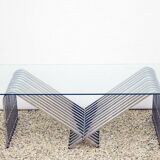 Coffee table in chromed metal and crystal, 1970s