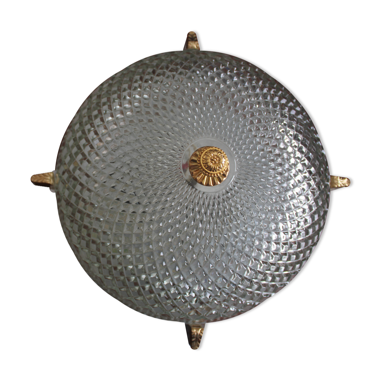 Brass ceiling light with moulded glass