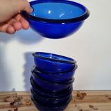 Set of eight ramekin bowls blue glass cups made in vintage France
