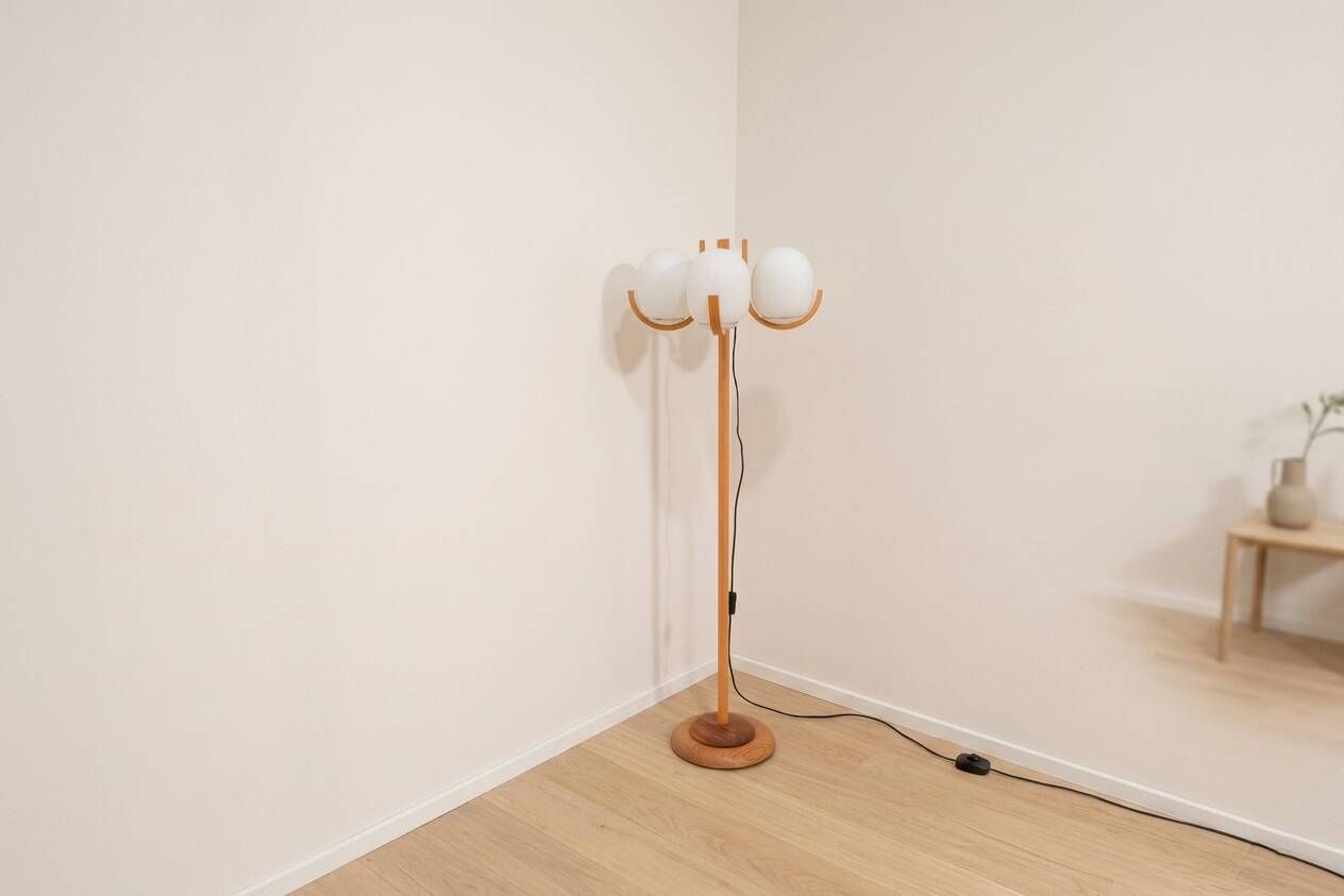 Atomic age floor lamp, vintage hotel lighting, Czechoslovakia 1970s