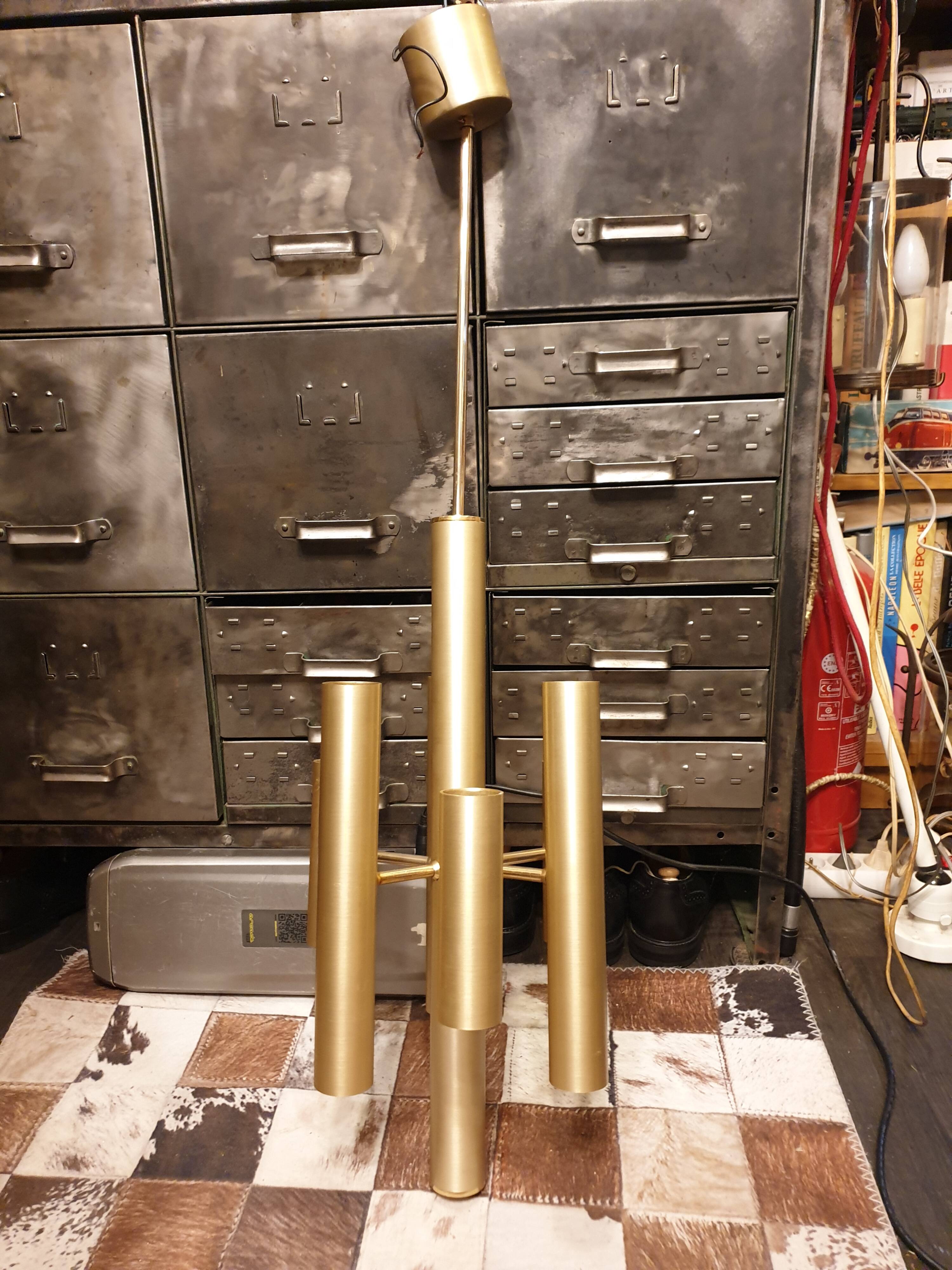 Gold metal pendant chandelier, Italy - 1970