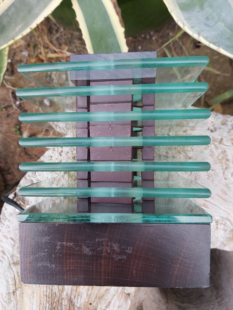 Demeter wood and glass lamp Maison Desny 1980