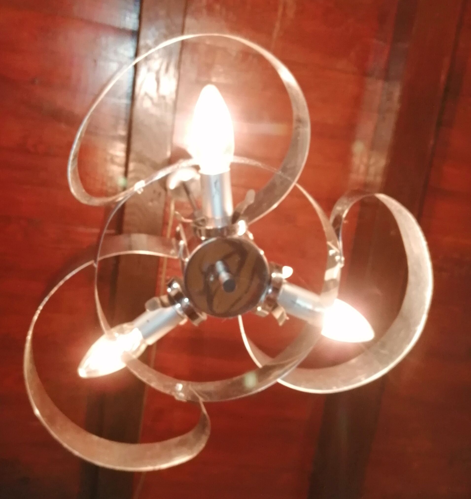 Space age spiral chandelier in vintage chromed metal 70s