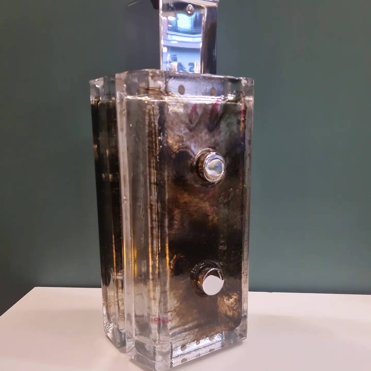 Large table lamp base in Murano glass and chromed metal from the 70s