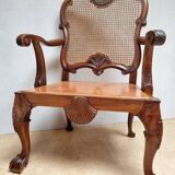 Chippendale Bergere Armchair, Carved Mahogany with Cane and Lion Claw Ball