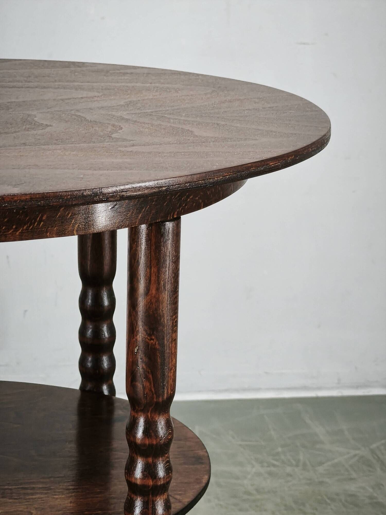 1920s Czech Art Deco Oval Beech Side Table with Lower Shelf