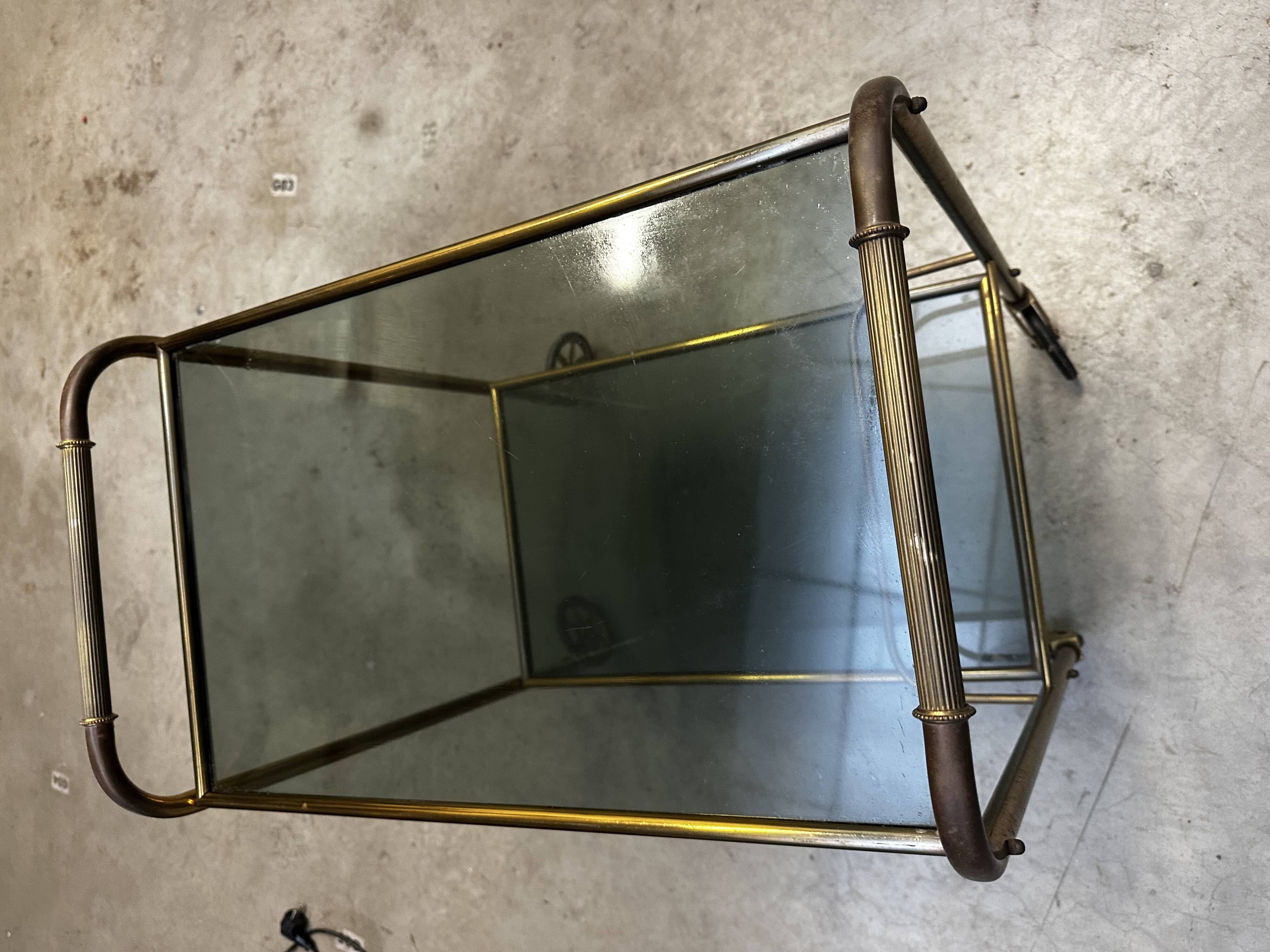 Vintage 70s serving trolley in gold metal and smoked glass