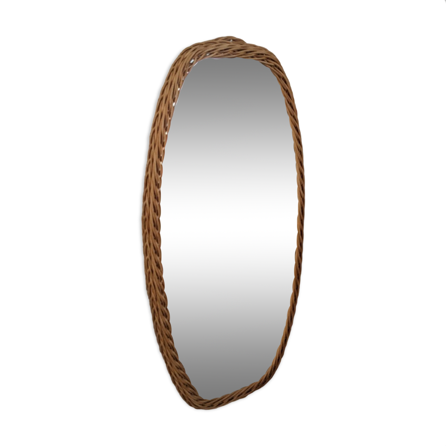 Vintage oval rattan mirror