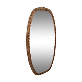 Vintage oval rattan mirror