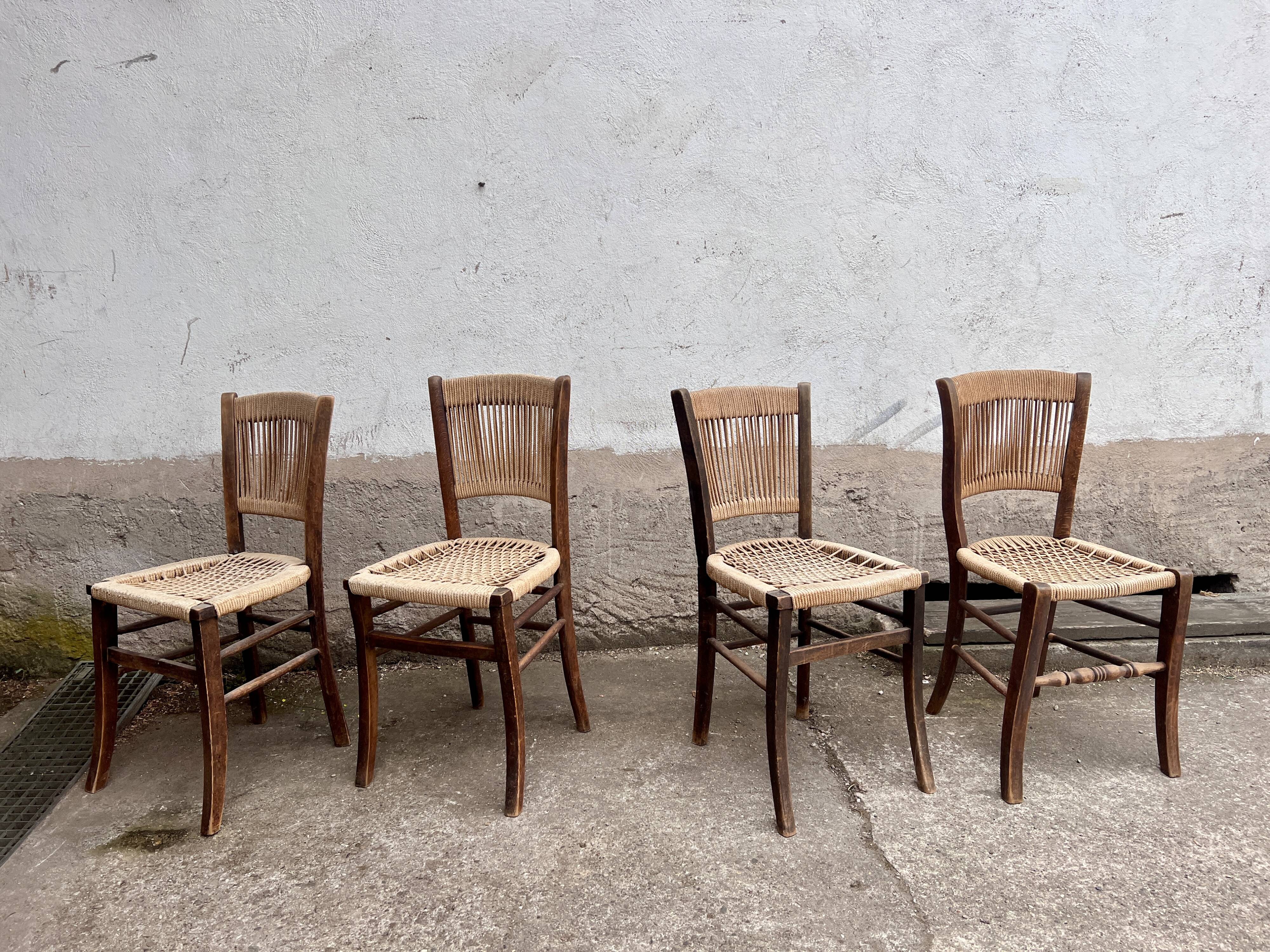 Set of 4 Vintage Rope Bistro Chairs