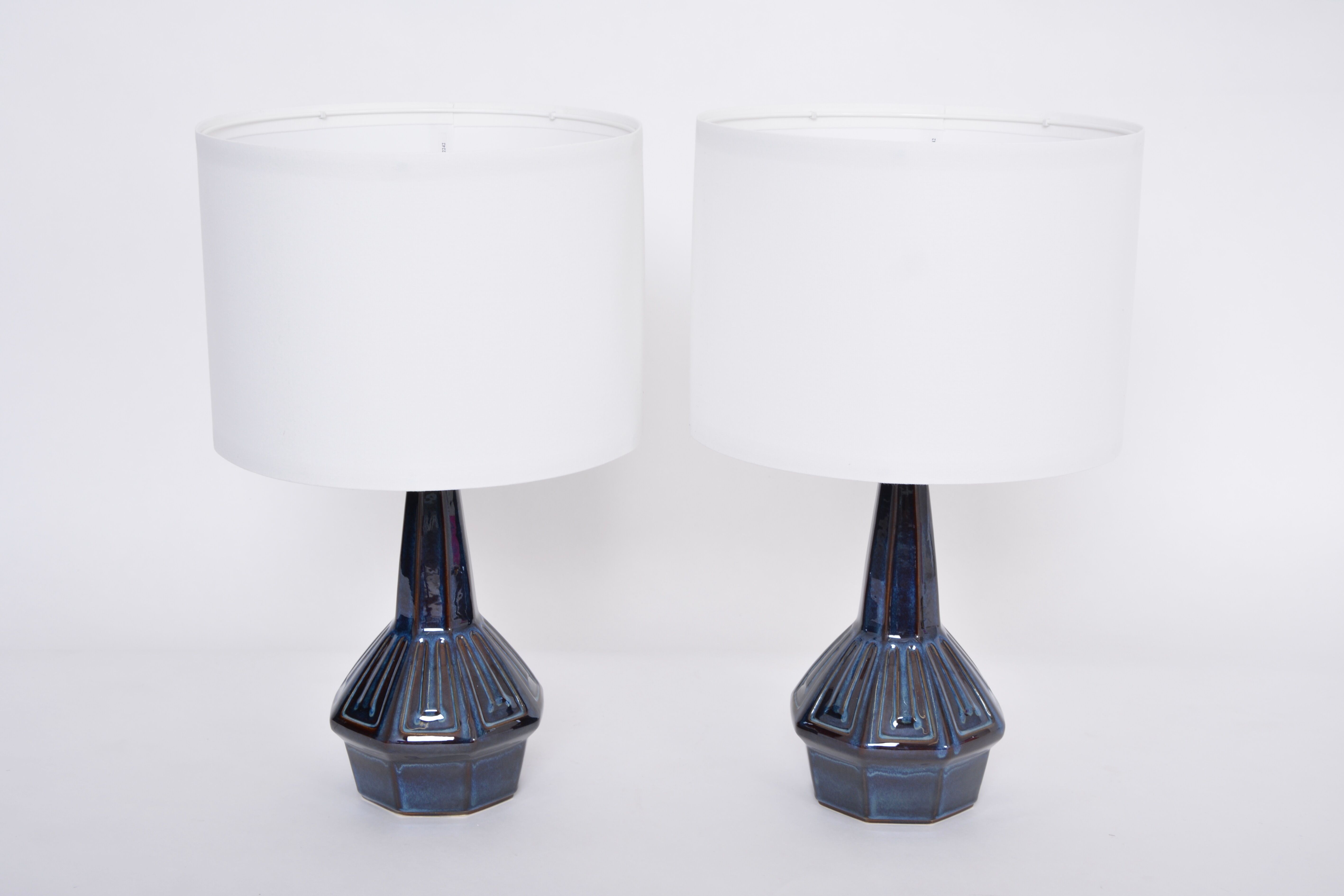 Pair of blue mid-century table lamps model 1055 by Einar Johansen for Soholm