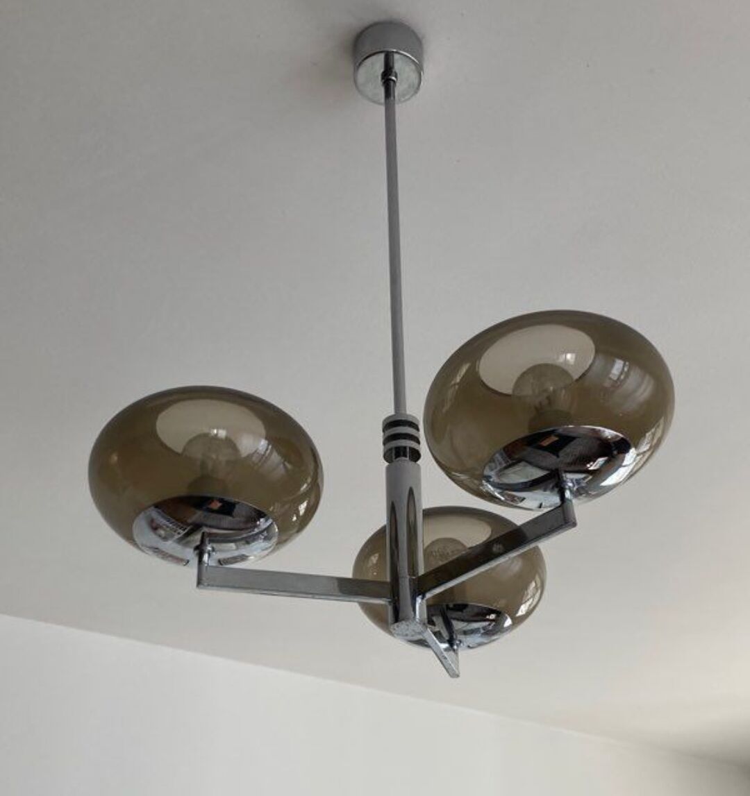 suspension in chrome and smoked glass from Sciolari, italy 1970