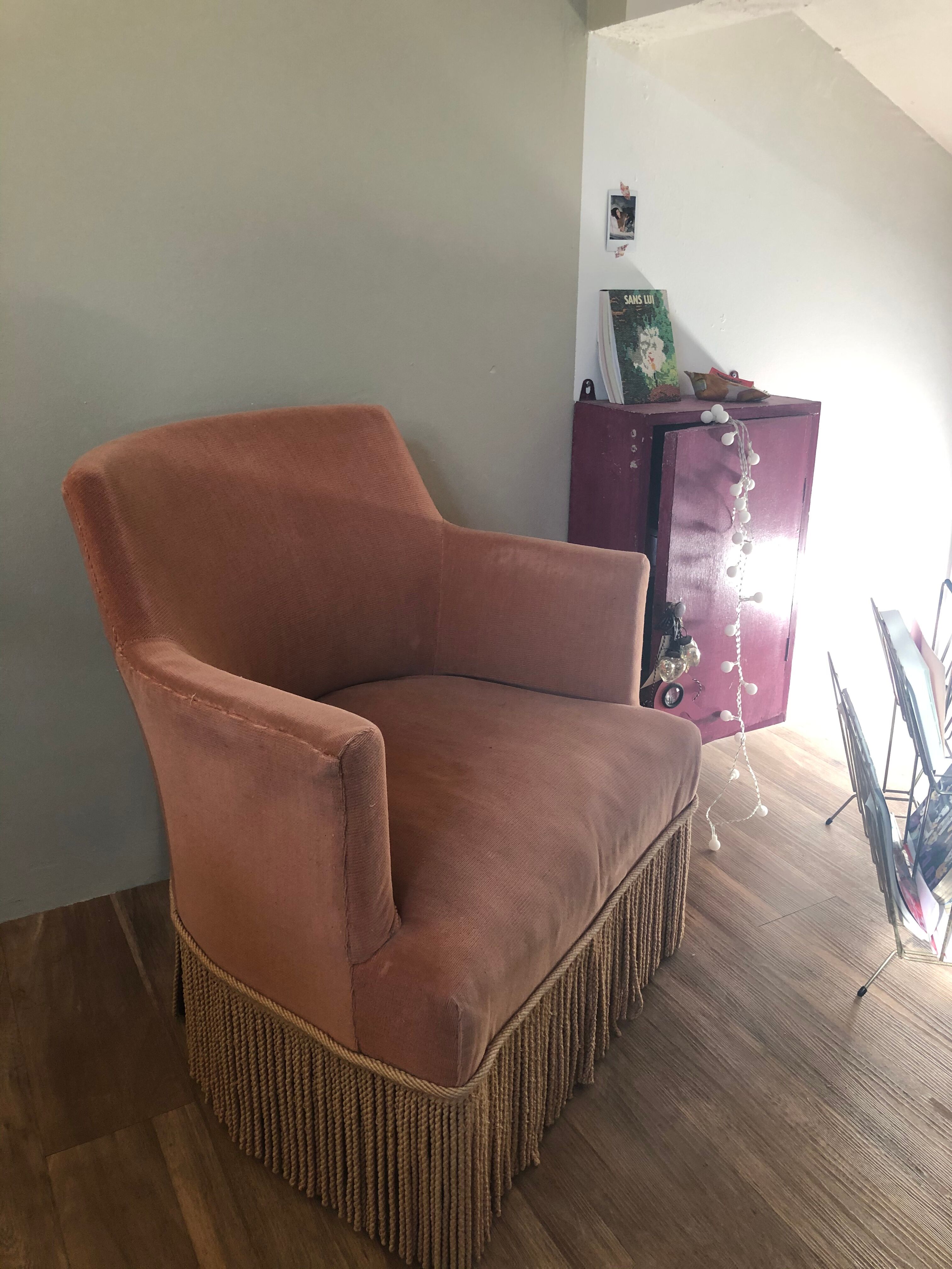 Fringed velvet toad chair