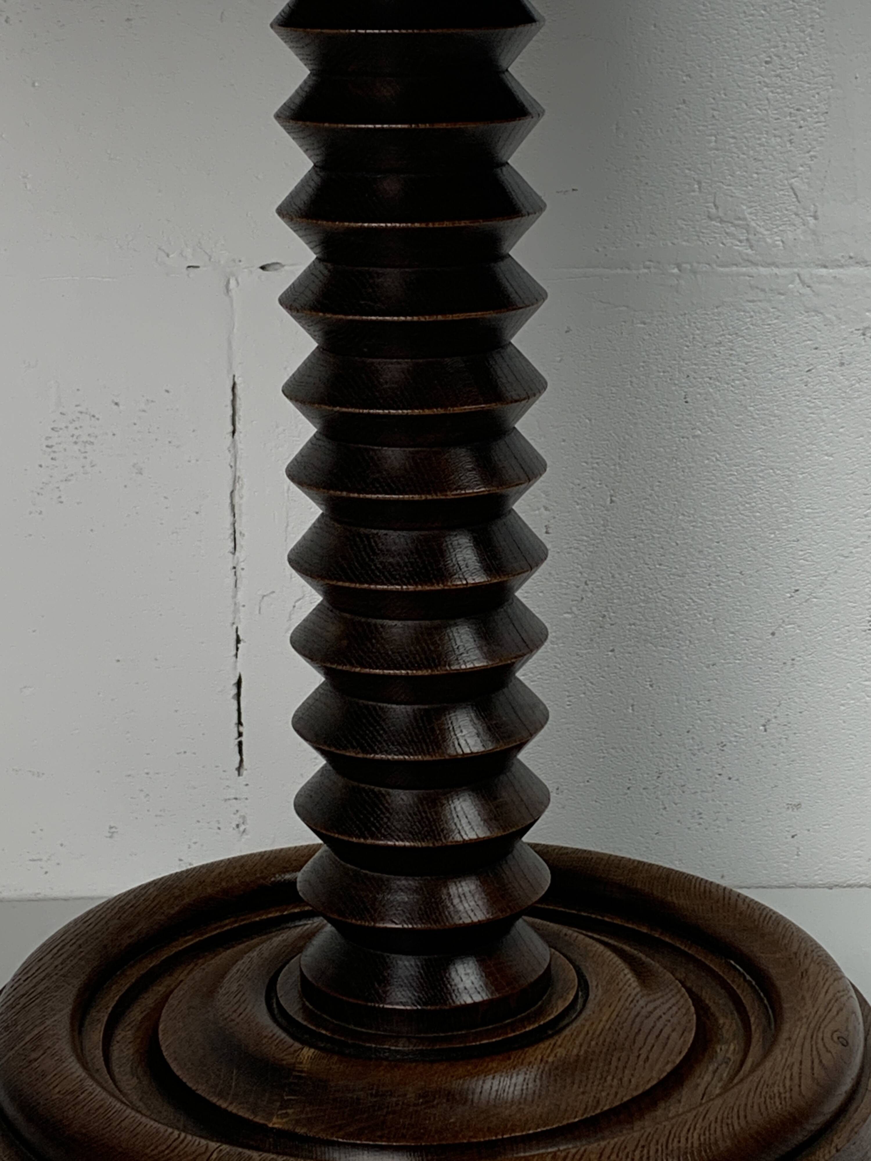 Brutalist Wood Turned Wine Press Side Table in the style of Charles Dudouyt