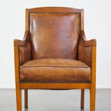 Sheep leather Art Deco design armchair combined with wood