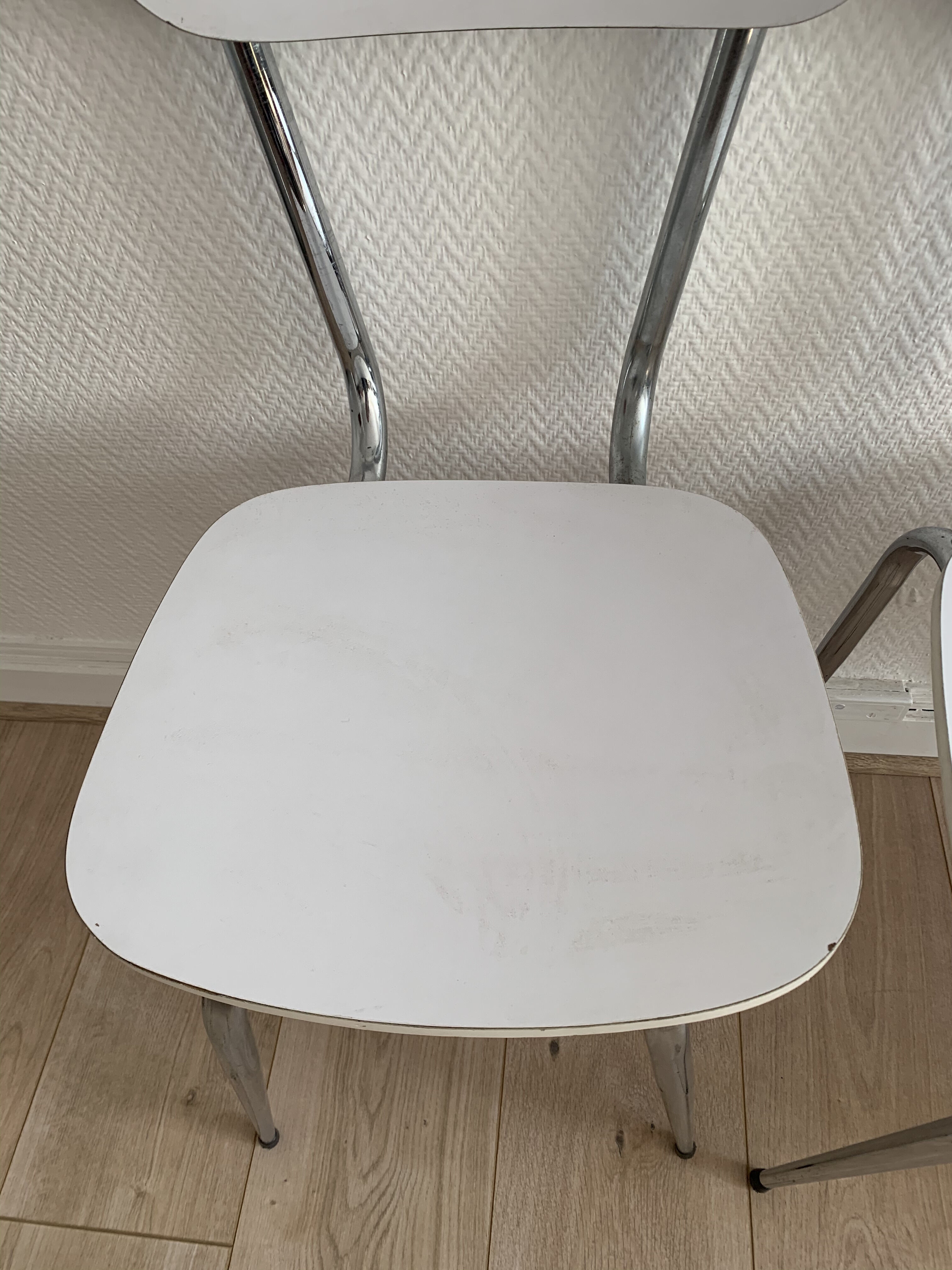 Lot of 3 vintage white kitchen chairs