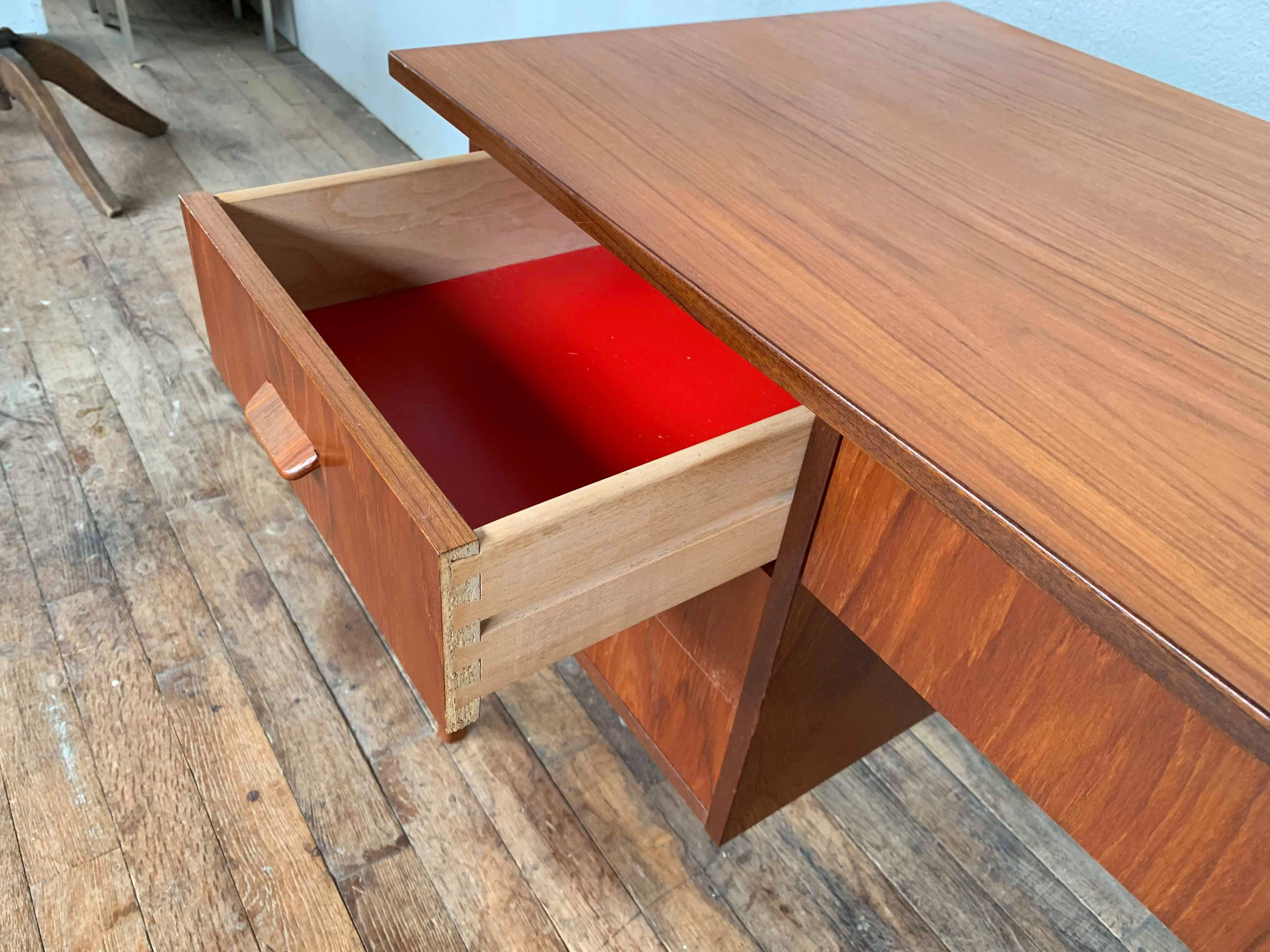Bureau scandinave teck 1950 1960 vintage rétro ancien - pieds compas - 3 tiroirs - LEGRAND D