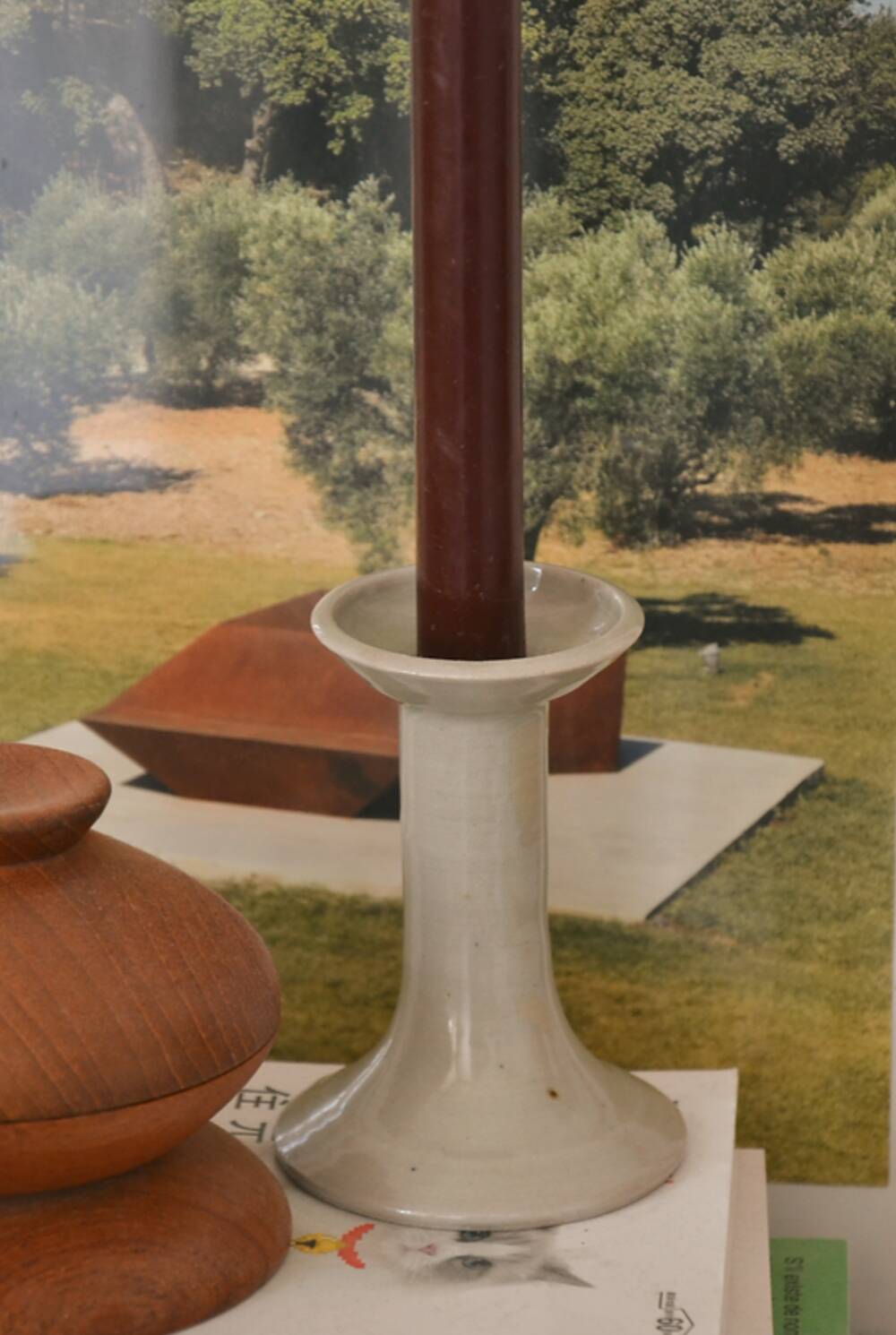 Minimalist cream ceramic candle holder