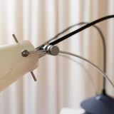 Vintage blue metal table lamp with adjustable chrome neck and white plastic origami shade, 1980s Italy