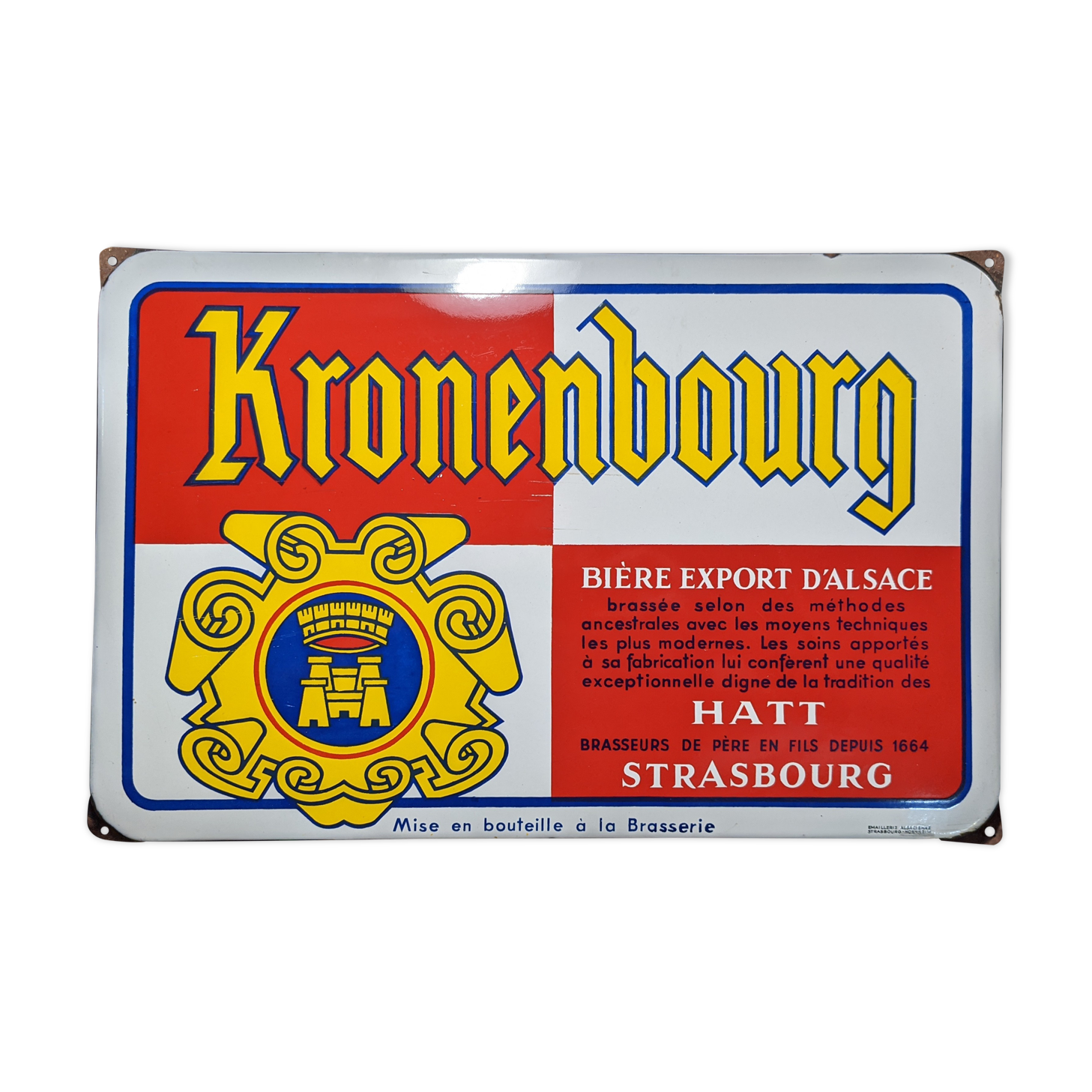 Enamelled plate Kronenbourg 60s