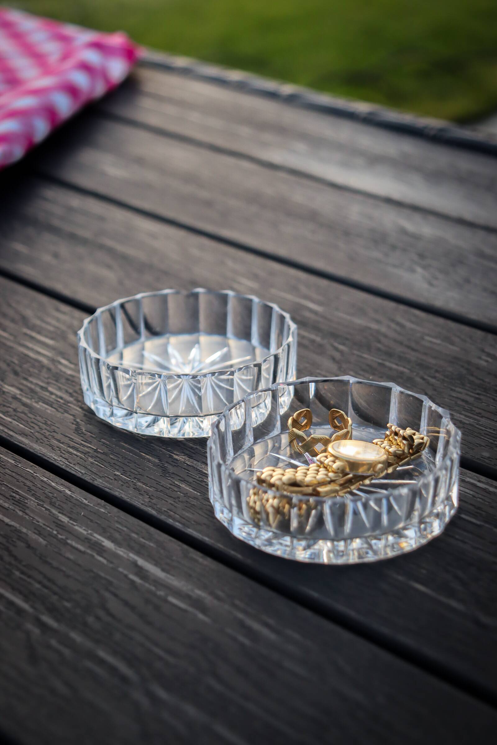 A pair of vintage cut glass catchalls.