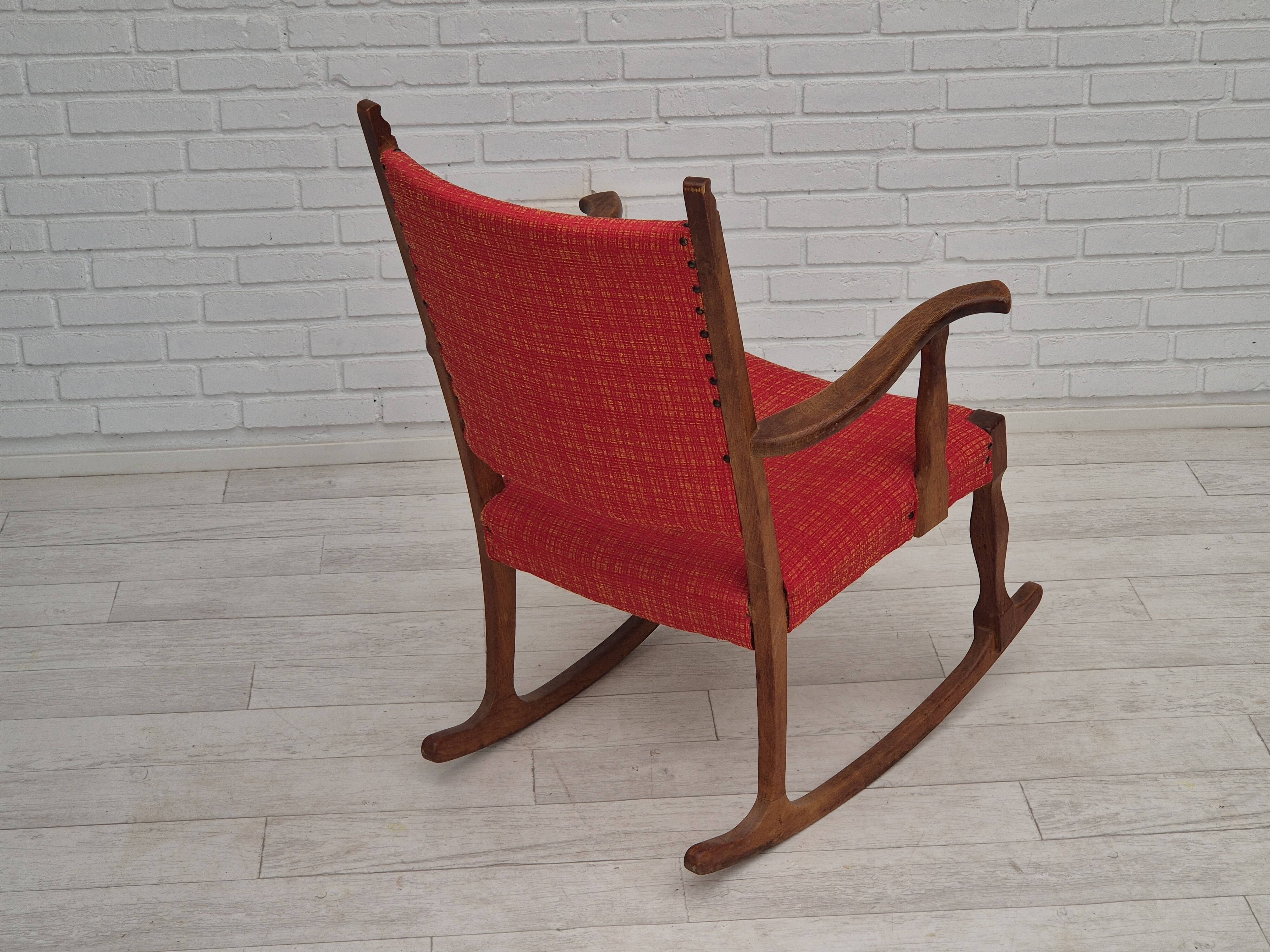 11960s, Danish rocking chair, original good condition, solid oak wood, furniture wool fabric.