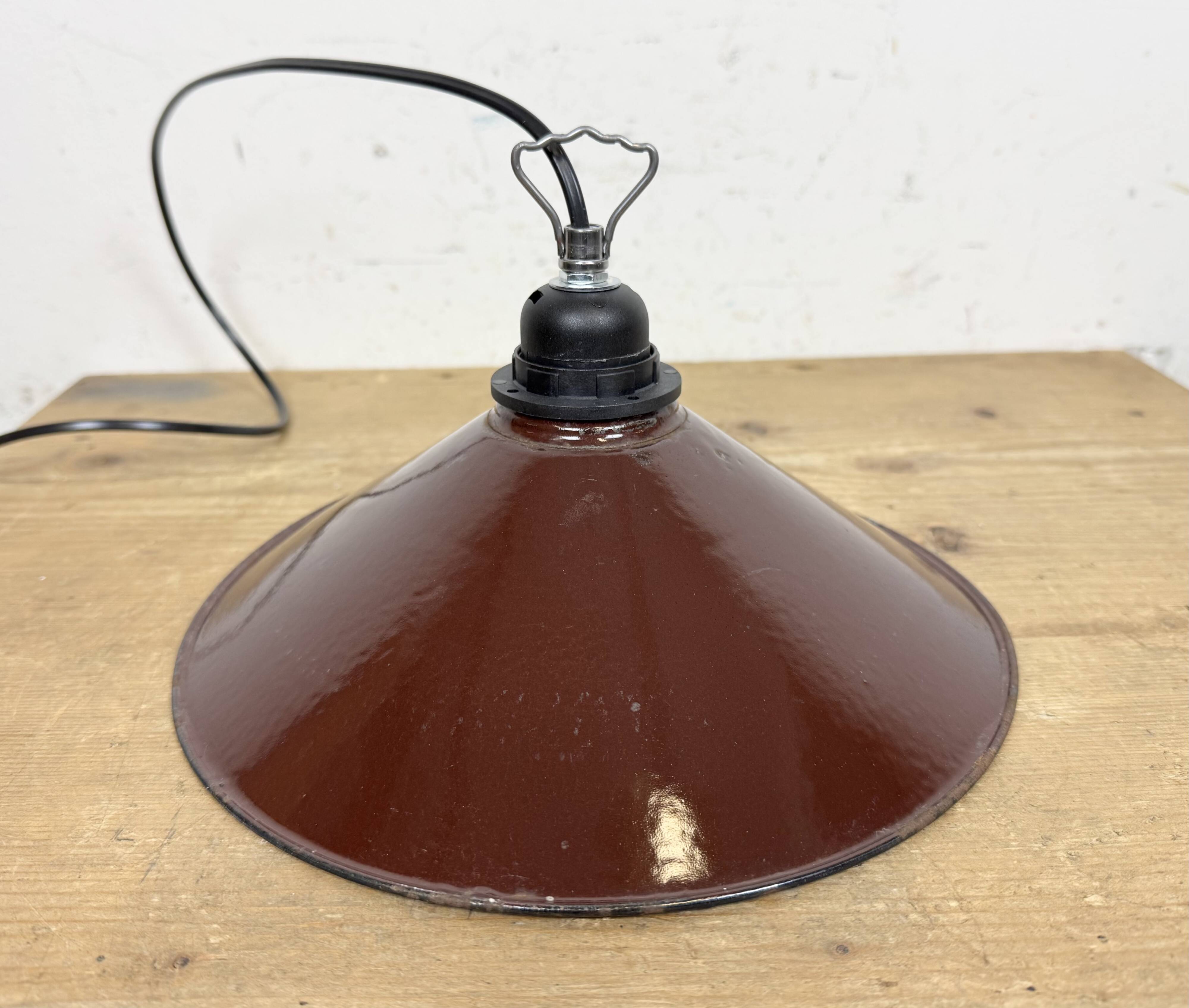 Industrial Dark Red Enamel Factory Pendant Lamp, 1960s