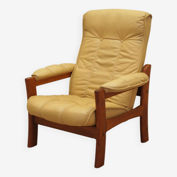 Fauteuil en cuir jaune, design danois, années 1960, production : Danemark