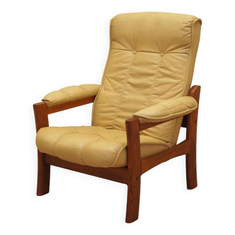 Fauteuil en cuir jaune, design danois, années 1960, production : Danemark