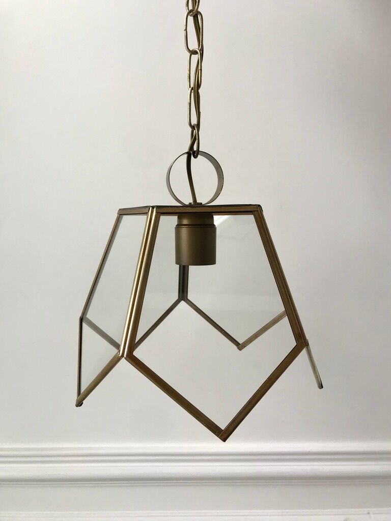 Brass pendant lamp and graphic gilded glass 60s-70s