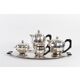Set of 5 pieces, coffee maker, theière, milk pot, sugar bowl, tray, silver metal