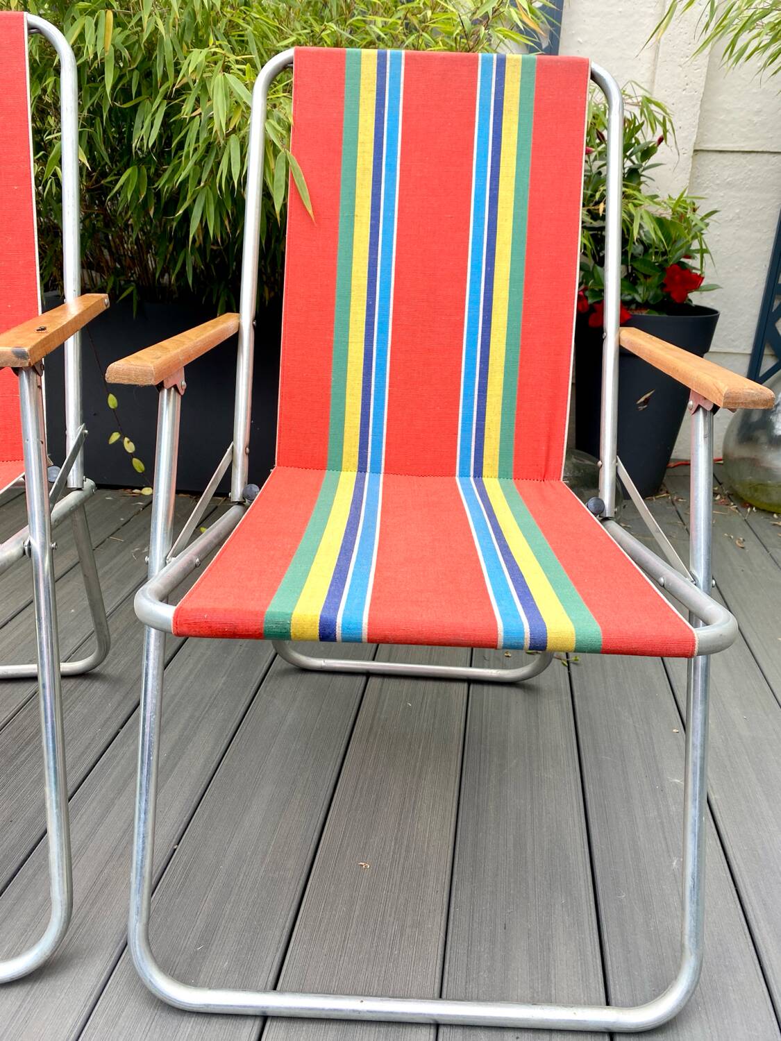 Pair of vintage folding camping chairs