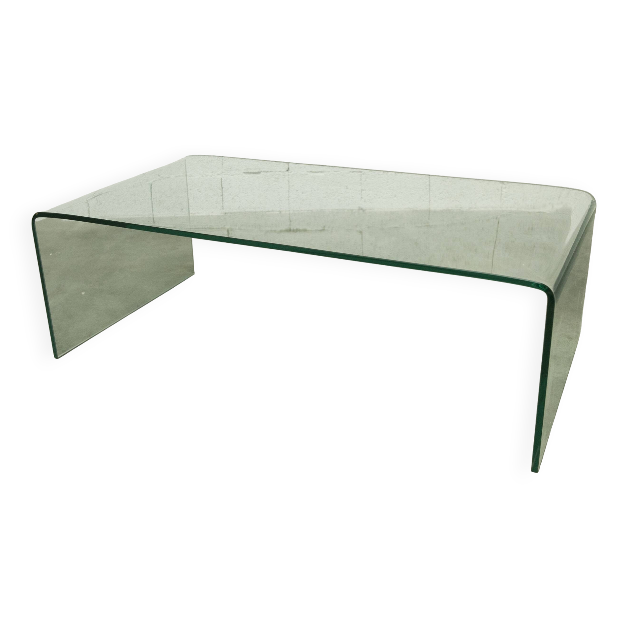 Postmodern Rectangular Curved Tempered Glass Coffee Table, 1990