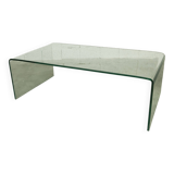 Postmodern Rectangular Curved Tempered Glass Coffee Table, 1990