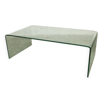 Table Basse Rectangle Postmoderne en Verre Trempé Courbé, 1990