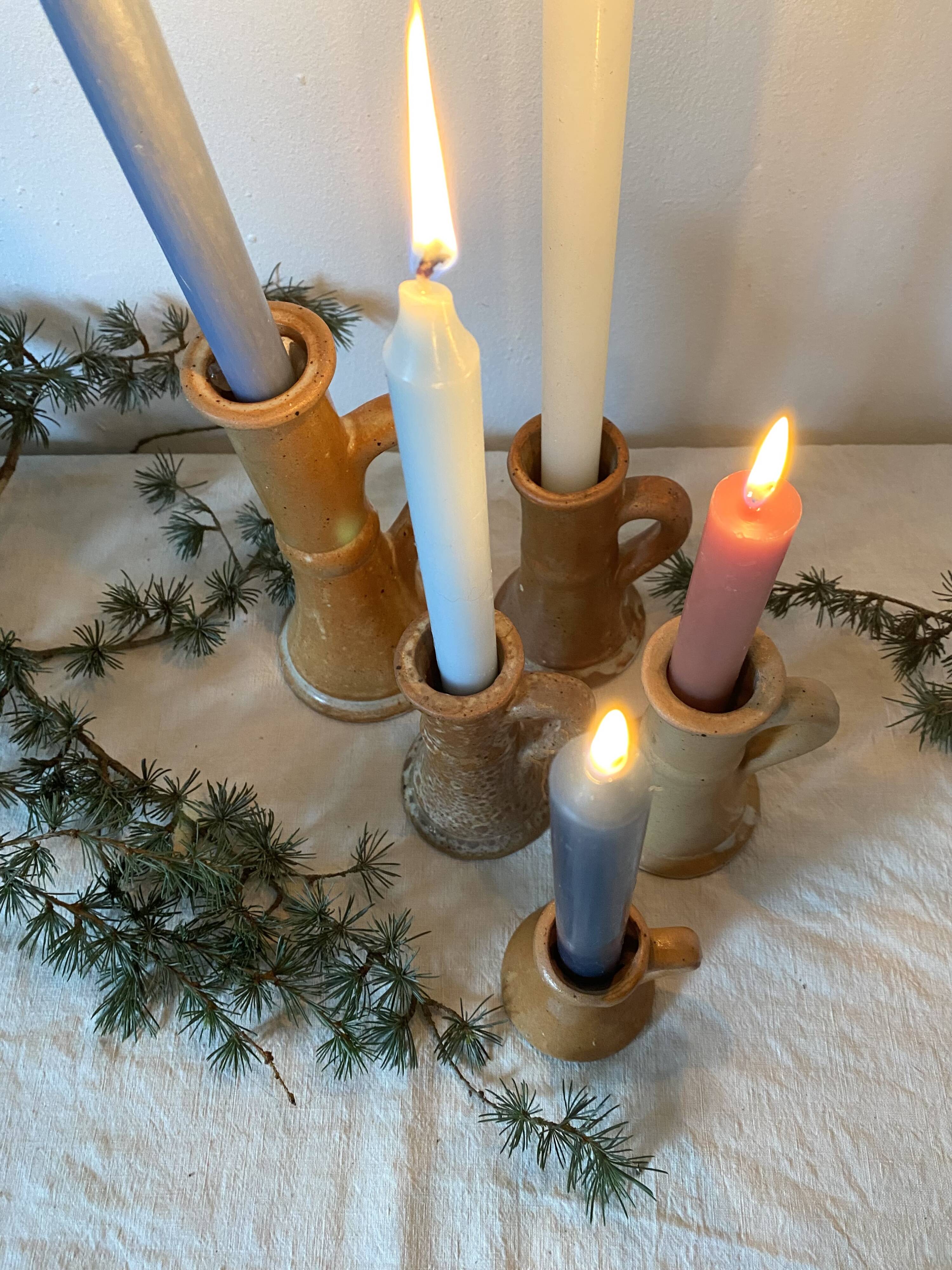 Stoneware candle holders x5
