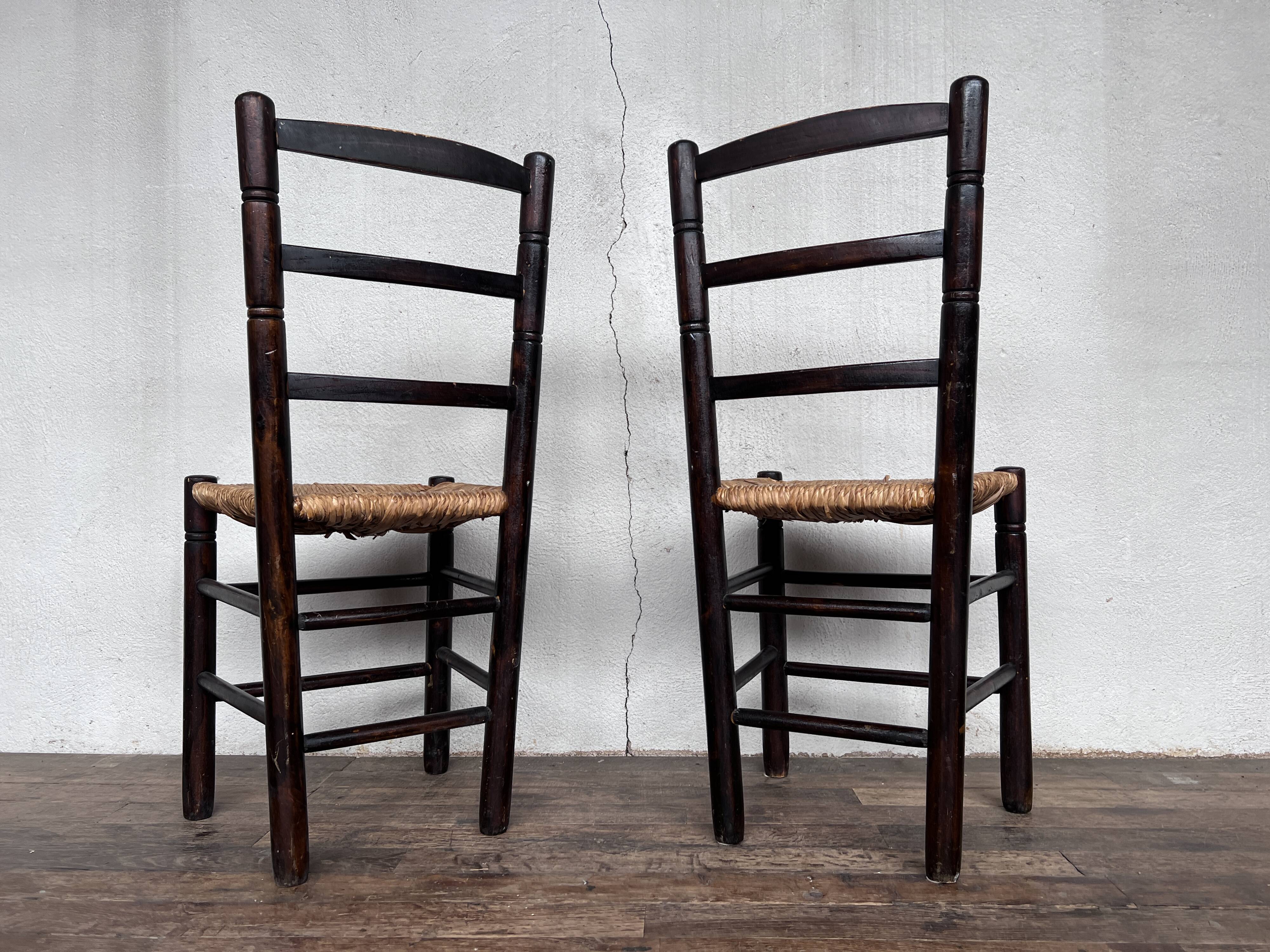 Paire de chaises brutaliste bois paille
