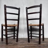 Pair of brutalist chair wood straw