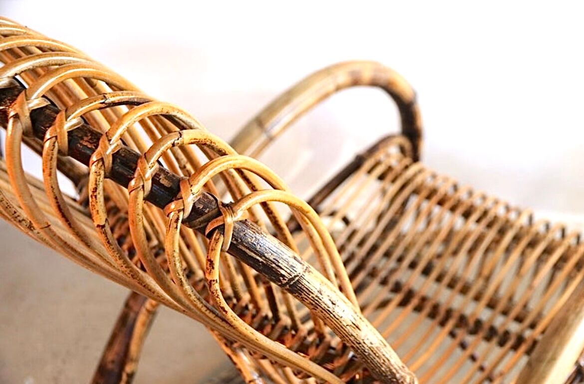 Rocking chair in bamboo and rattan, 1950