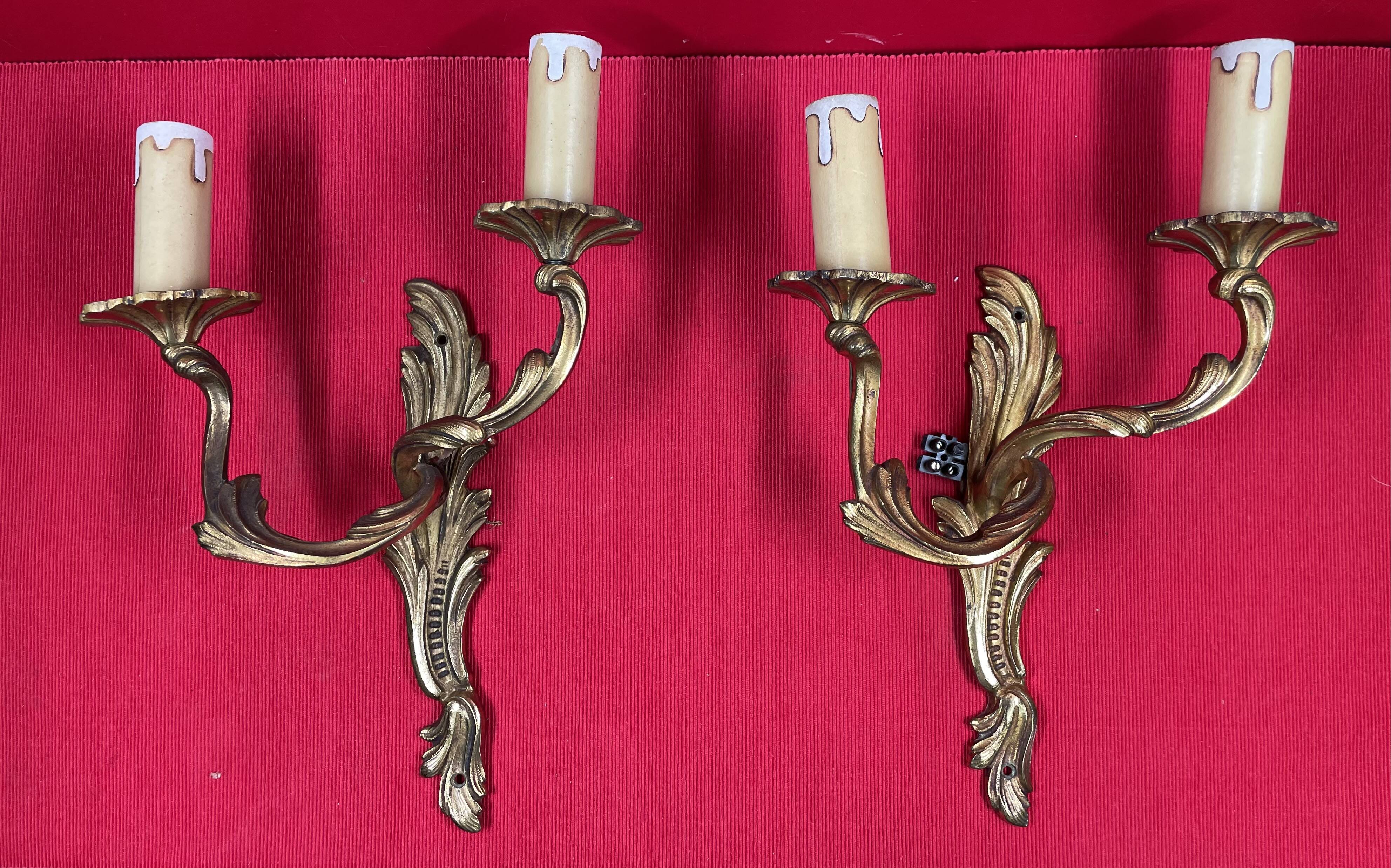 Pair of Louis XV style wall lights, Baroque, gilded bronze